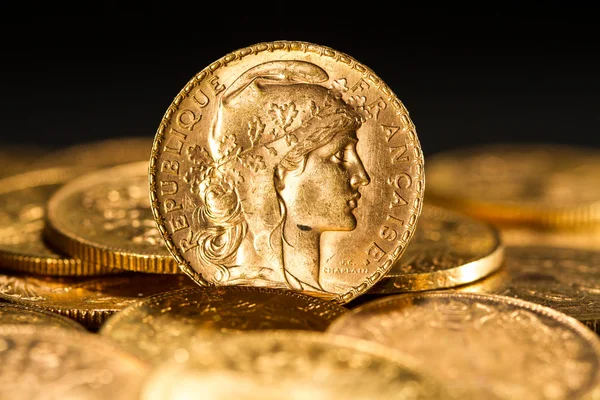 Twenty French Francs coins — Stock Photo, Image