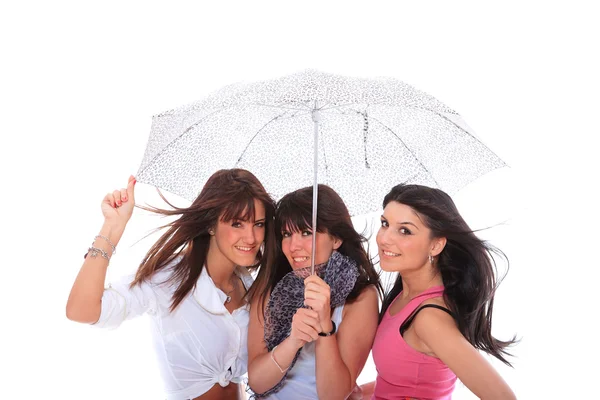 Güzel kızlar şemsiyesi altında — Stok fotoğraf