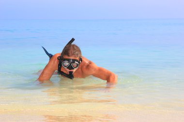 Diver with Tube and mask for a scuba diving