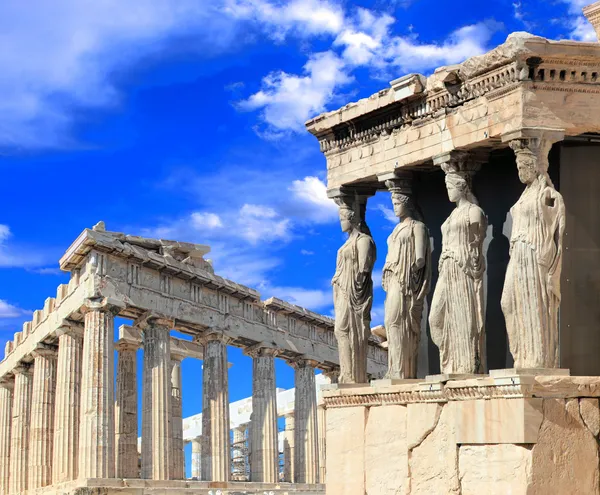 Caryatids, erechtheion 사원 아크로폴리스 로열티 프리 스톡 이미지