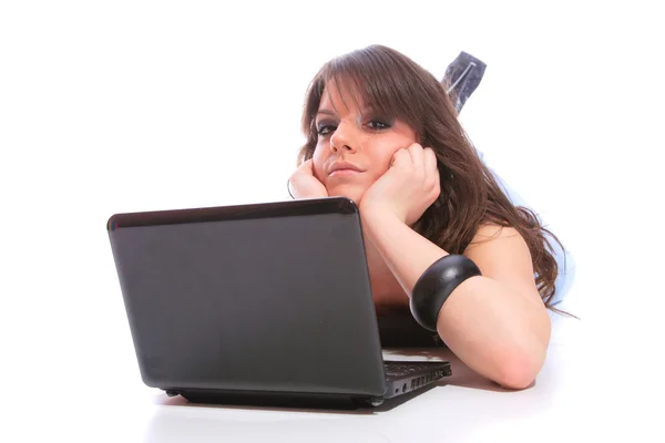 Menina feliz com um laptop — Fotografia de Stock