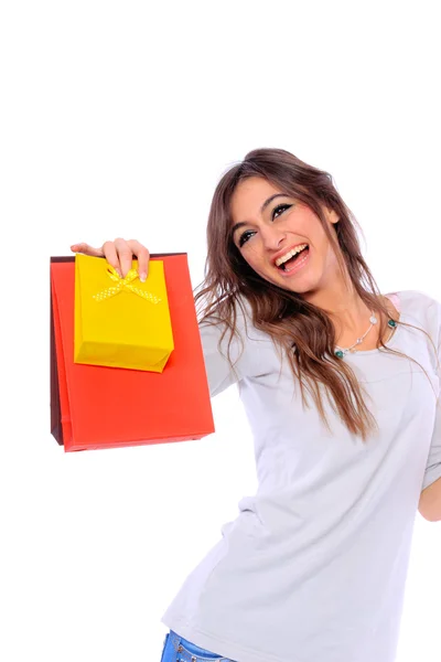 Mujer encantadora con bolsas de compras —  Fotos de Stock