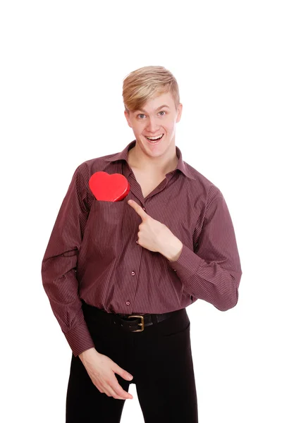 Man holding a heart shaped gift box — Stock Photo, Image