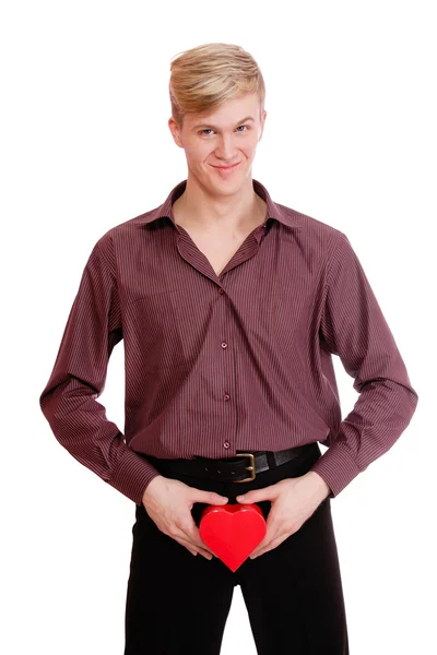 Man holding a heart shaped gift box — Stock Photo, Image