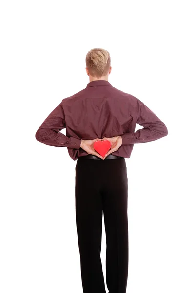 Man holding a heart shaped gift box — Stock Photo, Image