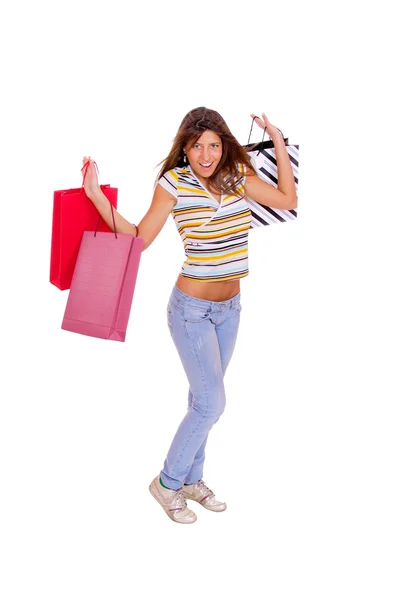 Belle femme avec des sacs à provisions — Photo