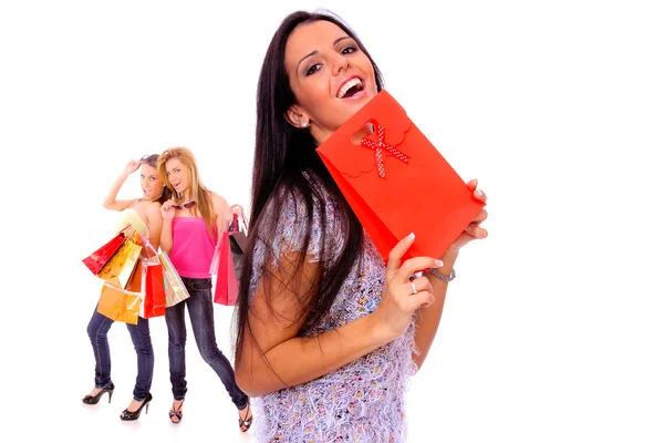 Piccolo gruppo shopping ragazza — Foto Stock