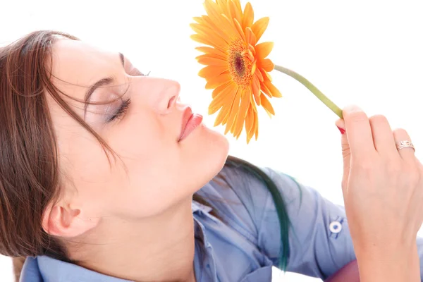 Beautiful woman face with sunflower Stock Image