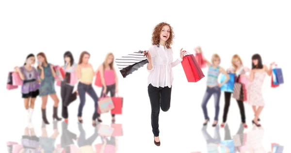 Grupo de meninas de compras — Fotografia de Stock