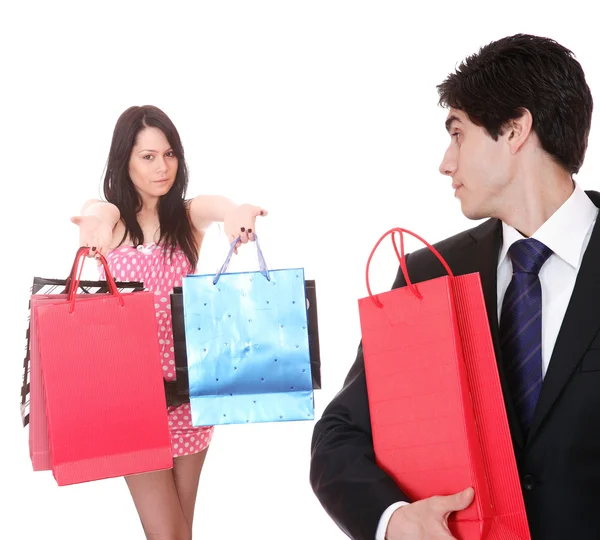 Couple with shopping bags — Stock Photo, Image