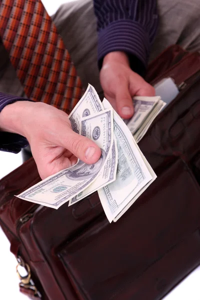 Dinero en manos de un hombre de negocios — Foto de Stock