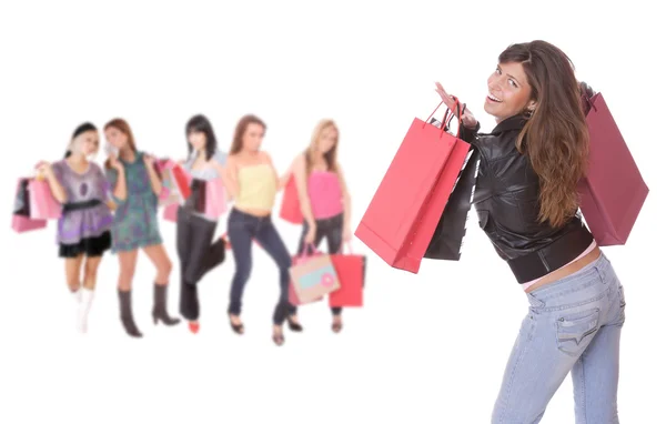 Donna felice con borse della spesa — Foto Stock