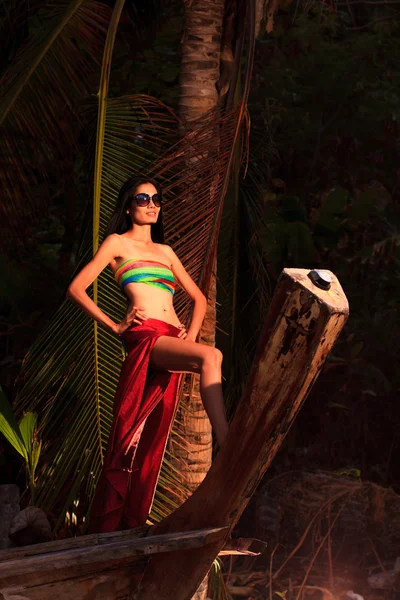 Asian model on the beach — Stock Photo, Image