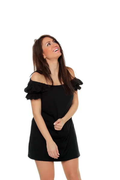 Ganska sexig tjej poserar i en snygg svart klänning — Stockfoto