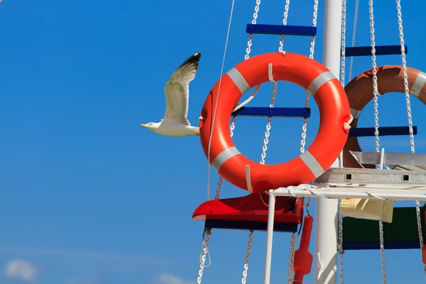 Rybářský člun a sea gull — Stock fotografie