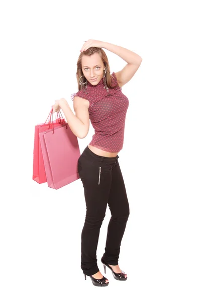ショッピング女性の笑みを浮かべて — ストック写真
