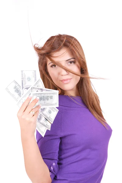 Young woman holding money in the hand — Stock Photo, Image