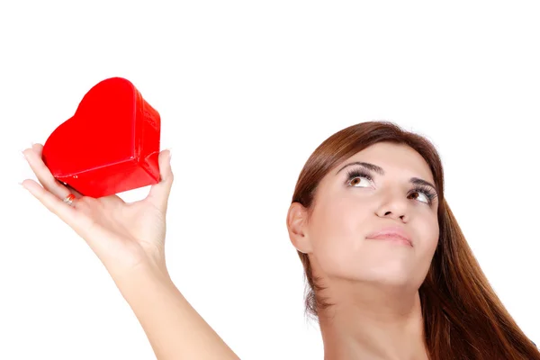 Beautiful young woman with a gift — Stock Photo, Image