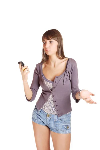 Una joven atractiva con teléfono móvil — Foto de Stock