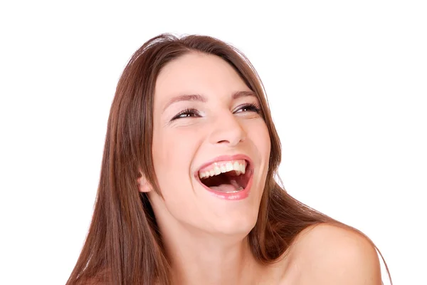 Szoros portré egy boldog fiatal nőről — Stock Fotó