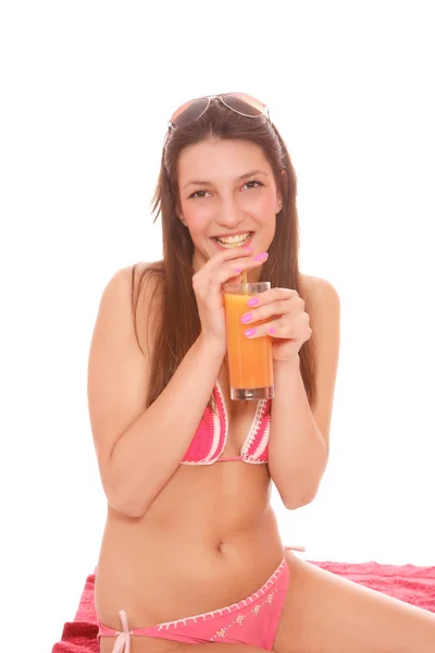 Young woman in bikini isolated on white — Stock Photo, Image