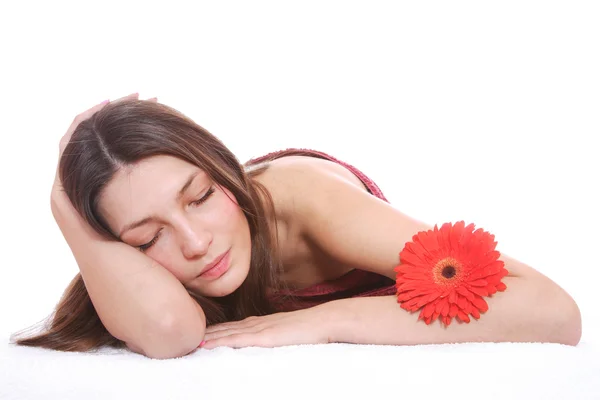 Hermosa mujer con flor —  Fotos de Stock