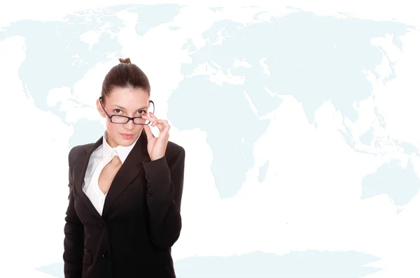 Businesswoman with world map — Stock Photo, Image