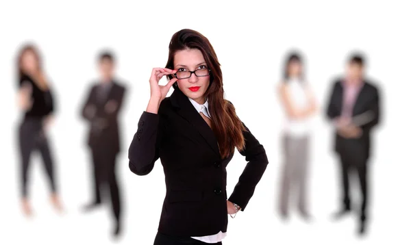 Business woman leading a team in the office — Stock Photo, Image