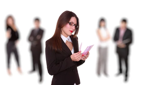 Business woman leading a team in the office — Stock Photo, Image