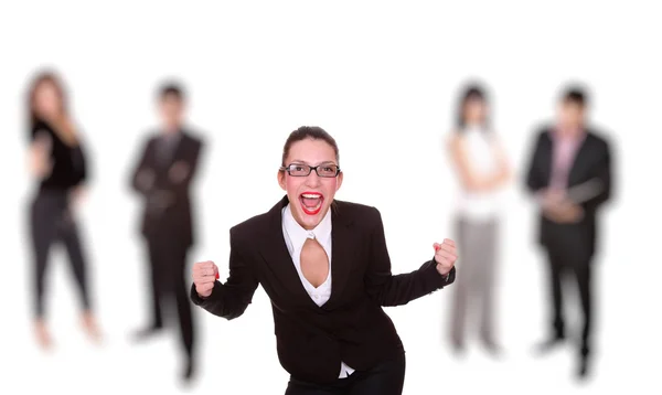 Affärskvinna som leder ett team på kontoret — Stockfoto