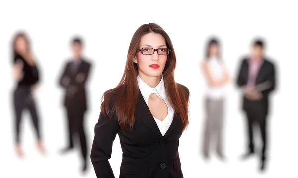 Affärskvinna som leder ett team på kontoret — Stockfoto