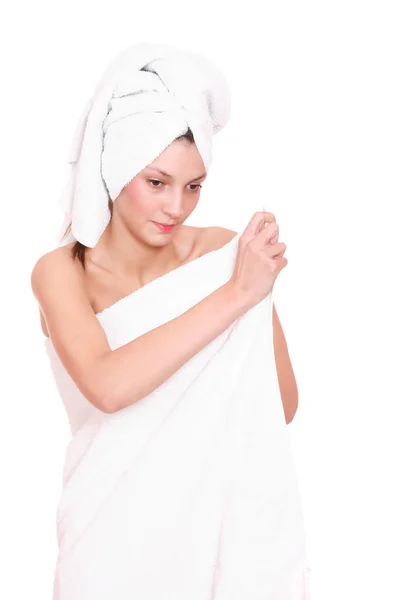 Woman under towels — Stock Photo, Image