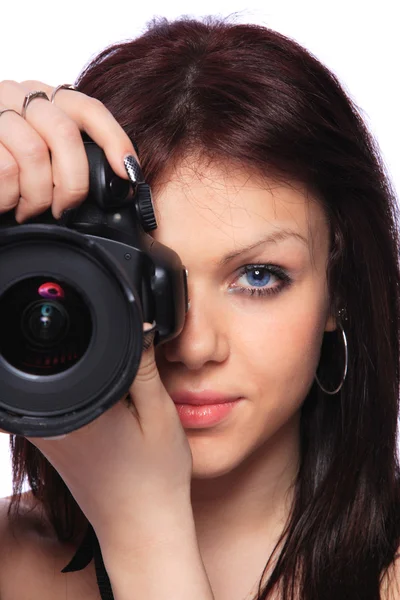 Donna con DSLR isolato — Foto Stock