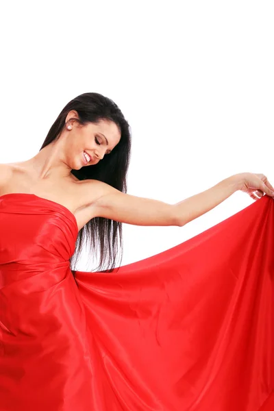 Žena v červené dlouhé šaty — Stock fotografie