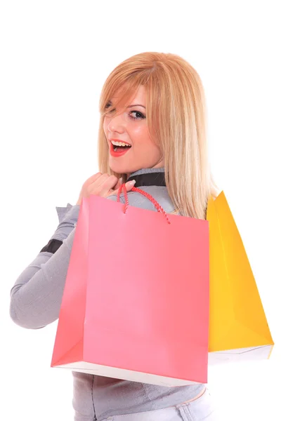 Sexy shopping ragazza holding bags — Foto Stock