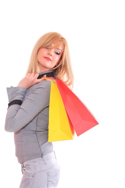 Sexy shopping ragazza holding bags — Foto Stock