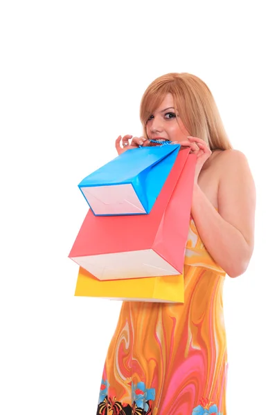 Sexy compras menina segurando sacos — Fotografia de Stock