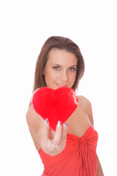 Romantic Woman Holding Heart — Stock Photo, Image