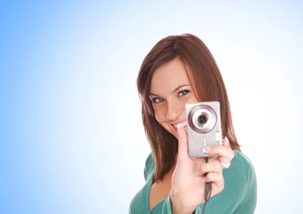 Mujer hablando de una foto —  Fotos de Stock