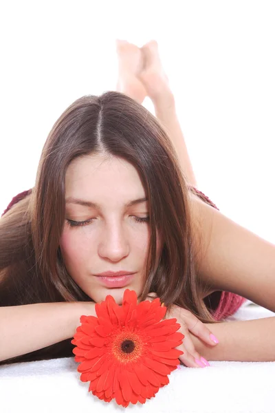 Belle femme avec fleur — Photo