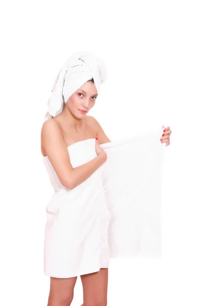 Woman under towels — Stock Photo, Image