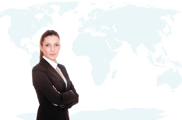 Mujer de negocios con mapa del mundo —  Fotos de Stock