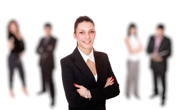 Mulher de negócios liderando uma equipe no escritório — Fotografia de Stock