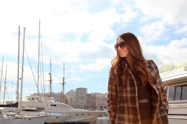 Young woman at the port — Stock Photo, Image