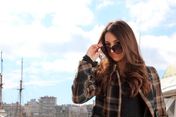 Young woman at the port — Stock Photo, Image