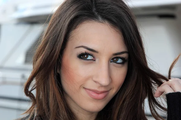 Young woman at the port — Stock Photo, Image