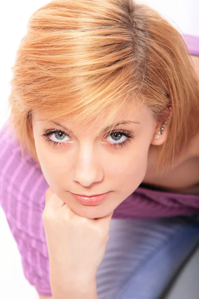 Young girl in pink blouse — Stock Photo, Image