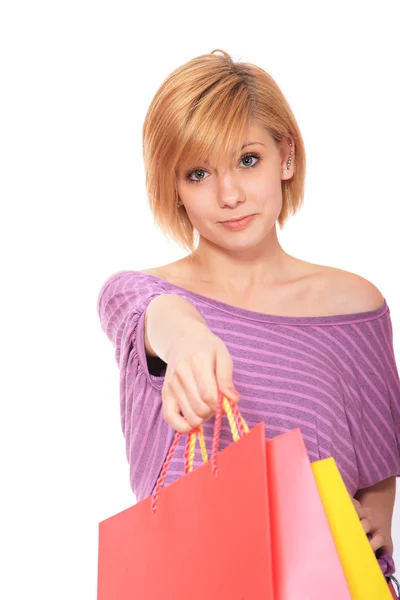 Sexy shopping girl holding bags — Stock Photo, Image