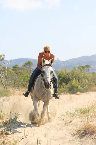 Jeune cavalier sur la plage — Photo