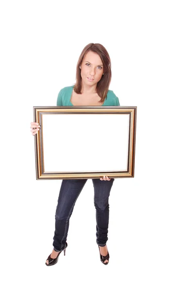 Mode vrouw met een frame — Stockfoto